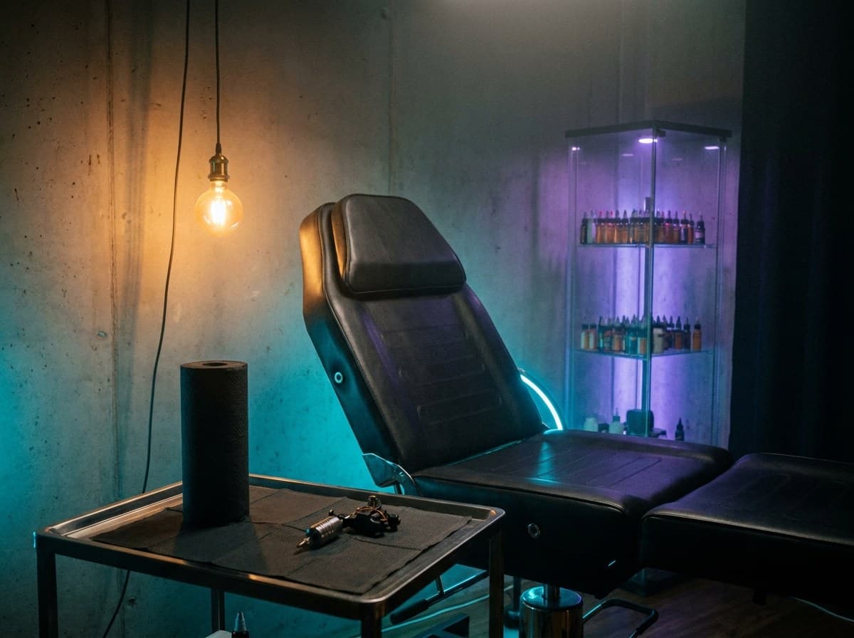 Atmosphaerisches Interieur — Ironbloom Tattoo, Berlin-Neukoelln